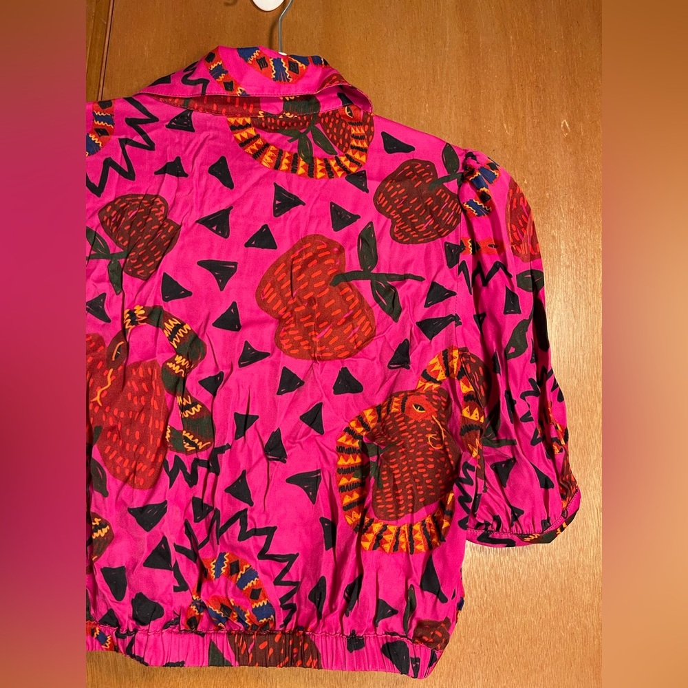 RARE🦄 FARM Rio x ANTHROPOLOGIE Pink💕Snakefruit🐍🍎Crop Top, S - Picture 13 of 16